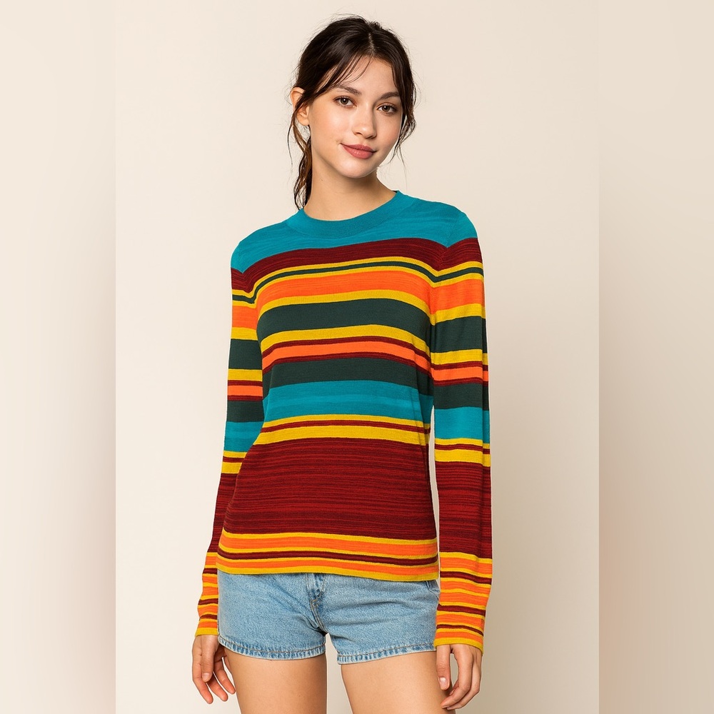 Free People lightweight striped sweater in gorgeous fall colors. Size M G4 - Picture 1 of 5